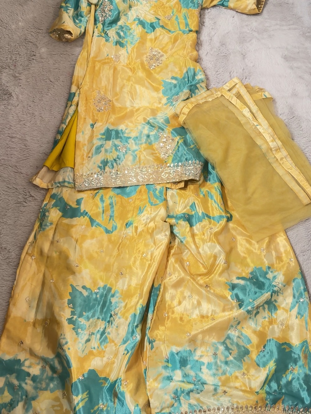 Indiana Glass Yellow and Teal Asymmetrical Women's Dress